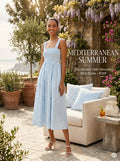 Aqua Printed Cotton Smocked MIDI Dress, Size Medium by Vanessa Jane