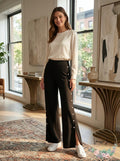 Almost Famous Juniors Faux Pearl-Trimmed Wide-Leg Pants, Size XS by Vanessa Jane
