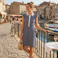 Monteau Big Girls Embroidered Collar Striped Dress, Size Small by Vanessa Jane