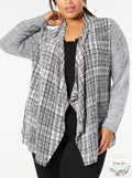 Style and Co Womens Jacquard Draped Cardigan, Deep Black, 2X by Vanessa Jane