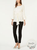 Alfani Faux-Fur-Cuff Tie-Front Blouse by Vanessa Jane