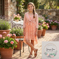 Beautees Girls' Big 2 Pc. Tie Front Shrug Over Pleated Tunic, Coral, Size Large by Vanessa Jane