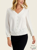 JM Collection Smocked Button Blouse, Size XL by Vanessa Jane