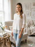 Style & Co Lace Bell Sleeve Top, Petite Medium by Vanessa Jane