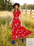 Band of Gypsies Red Floral Tiered Casual Maxi Dress, Size Xs by Vanessa Jane