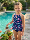 Summer Crush Big Girls Floral-Print Tankini Top Navy, Size 8 by Vanessa Jane