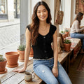 INC International Concepts Women's Cap-Sleeve Sweater Top Deep Black, Size Small by Vanessa Jane