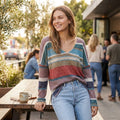 Aqua Striped V-Neck Top, Size XS by Vanessa Jane