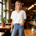 Alfani Shirred V-Neck Dolman-Sleeve Top, Size L by Vanessa Jane