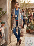 Fresh Womens Jacquard Aztec Print Cardigan Sweater With Fringe, Size Large by Vanessa Jane