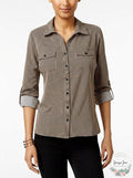 NY Collection Womens Petites Striped Utility Button-Down Top, Size PL by Vanessa Jane