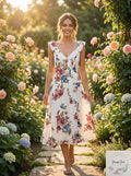 Blu Pepper Womens Floral Dress Ruffle Trim, Size Medium by Vanessa Jane