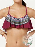 California Waves Juniors Hypnotic Optic Strappy-Back Flounced Bikini Top, Size S by Vanessa Jane