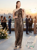 Calvin Klein Womens Metallic One Shoulder Evening Dress, Size 4 by Vanessa Jane