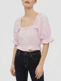 VERO MODA Gingham Crop Top in Snow White Checks Parfait Pink, Size XL by Vanessa Jane