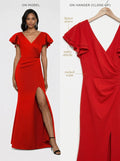 Betsy & Adam Ruffled-Sleeve Slit Scuba Gown, Size 8P by Vanessa Jane