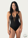 Bar lll Womens Halter Strappy Plunging One Piece Swimsuit by Vanessa Jane