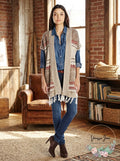 Fresh Womens Jacquard Aztec Print Cardigan Sweater With Fringe, Size Large by Vanessa Jane