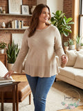 Style & Co Womens Plus Ribbed Trim Ruffled Pullover Sweater by Vanessa Jane
