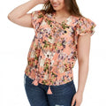 Inc Plus Size Cotton Lace-up Flutter Top, Size OX by Vanessa Jane