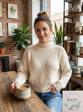 Aqua Cashmere Novelty Stitch Cashmere Mock Neck Sweater by Vanessa Jane