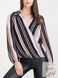 I.n.c. Petite Striped Surplice-Neck Top, Size PP by Vanessa Jane