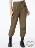 Frayed Denim Paper Bag-Gy Jogger Pants – Olive Night, Size 32 by Vanessa Jane