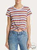 Aqua Stripe Twist-Front Tee, Size Medium by Vanessa Jane