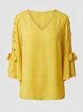 Thalia Sodi Grommet-Sleeve Blouse Yellow, Size Small by Vanessa Jane