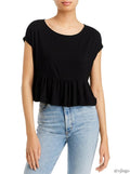 Aqua Womens Ribbed Flounce Blouse, Size Large by Vanessa Jane