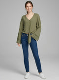 Ditsy Dream by Rdg Juniors Flare-Sleeved Tie-Waist Blouse, Size Small by Vanessa Jane