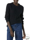 Amazon Essentials Womens 100% Cotton Crewneck Cable Sweater, Black, Medium by Vanessa Jane