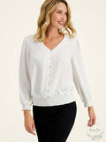 JM Collection Smocked Button Blouse, Size XL by Vanessa Jane