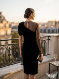 Sachin & Babi Noir Bali One-Shoulder Velvet Dress w/ Brooch, Size 8 by Vanessa Jane