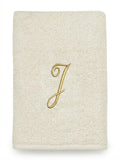 Avanti Towels, Monogram Initial Script Ivory and Gold 16″ x 30″ Hand Towel by Vanessa Jane