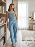 Epic Threads Big Girls Smocked Jumpsuit, Super Light Wash, Size XL by Vanessa Jane