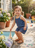 Lucky Brand Girls Blue Denim Short Romper One Piece Outfit, Size 2T by Vanessa Jane