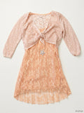 Beautees Girls' Big 2 Pc. Tie Front Shrug Over Pleated Tunic, Coral, Size Large by Vanessa Jane