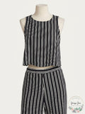 Aqua Women's Stripe Cropped Tank Top, Size Large by Vanessa Jane
