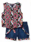 Limited Too Baby Girls 2 Piece Printed Blouse and Flap Denim Short, Size 12 MO by Vanessa Jane