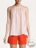 Joie Womens White Ruffled Gathered Striped Sleeveless Halter Top by Vanessa Jane