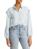 Aqua Sylvie Ruffle Trim Blouse, Size Small by Vanessa Jane