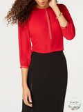 Jm Collection Pleated-Back Blouse, New Red Amore, Size L by Vanessa Jane