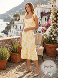 Aqua Toile De Jouy Sleeveless Floral MIDI Dress, Size XL by Vanessa Jane