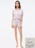 Roudelain Ribbed Lettuce-Trim Shorts Loungewear Set by Vanessa Jane