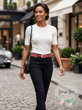DKNY Dome-Studded Belt Red by Vanessa Jane