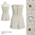 City Triangles Strapless Smocked Striped Romper Cream/Black Size M by Vanessa Jane