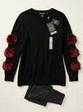 Say What? Trendy Plus Size Faux-Fur Trim Sweater, Size 1X by Vanessa Jane