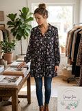 Style & Co Button-Down Printed Peplum Top, Size Large by Vanessa Jane