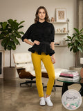 Gracia Stretch Ruffled Sheer Elbow Sleeve Crew Neck Peplum Top, Size Medium by Vanessa Jane